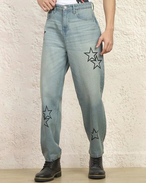 Print Mid Wash Jeans