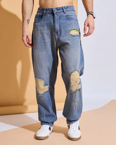 Fly With Button Closure Mid Wash Distressed Jeans