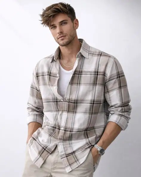 Men Checked Regular Fit Shirt with F