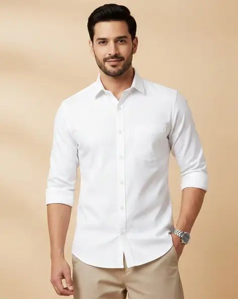 White Men Regular Fit Shirt Wit