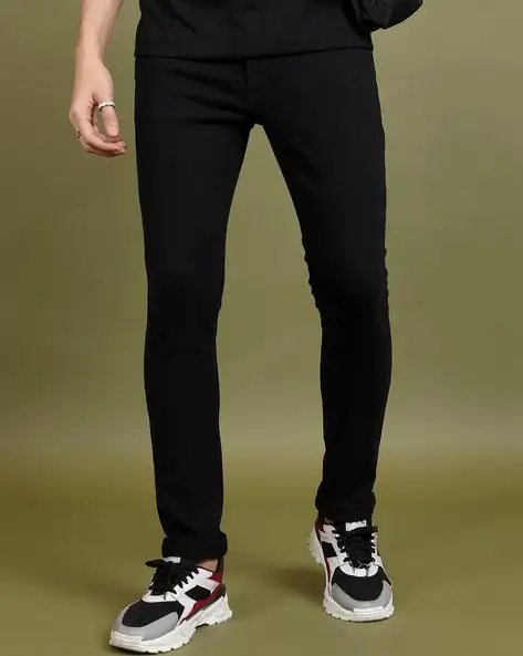 Black Men Mid Rise Flexi Waist Jeans