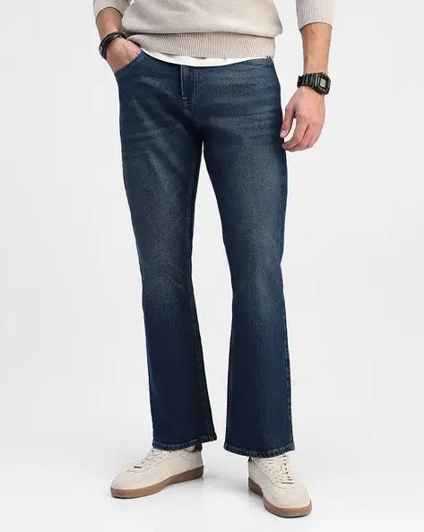 Blue Men Mid Rise Bootcut Jeans