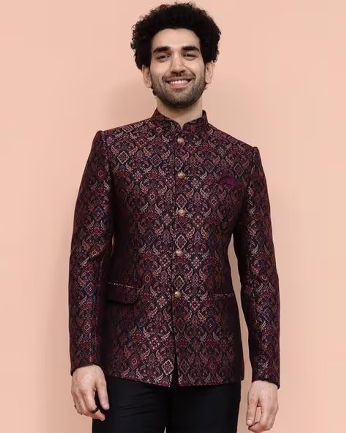 Men Ethnic Motifs Woven Bandhgala Nehru Jacket