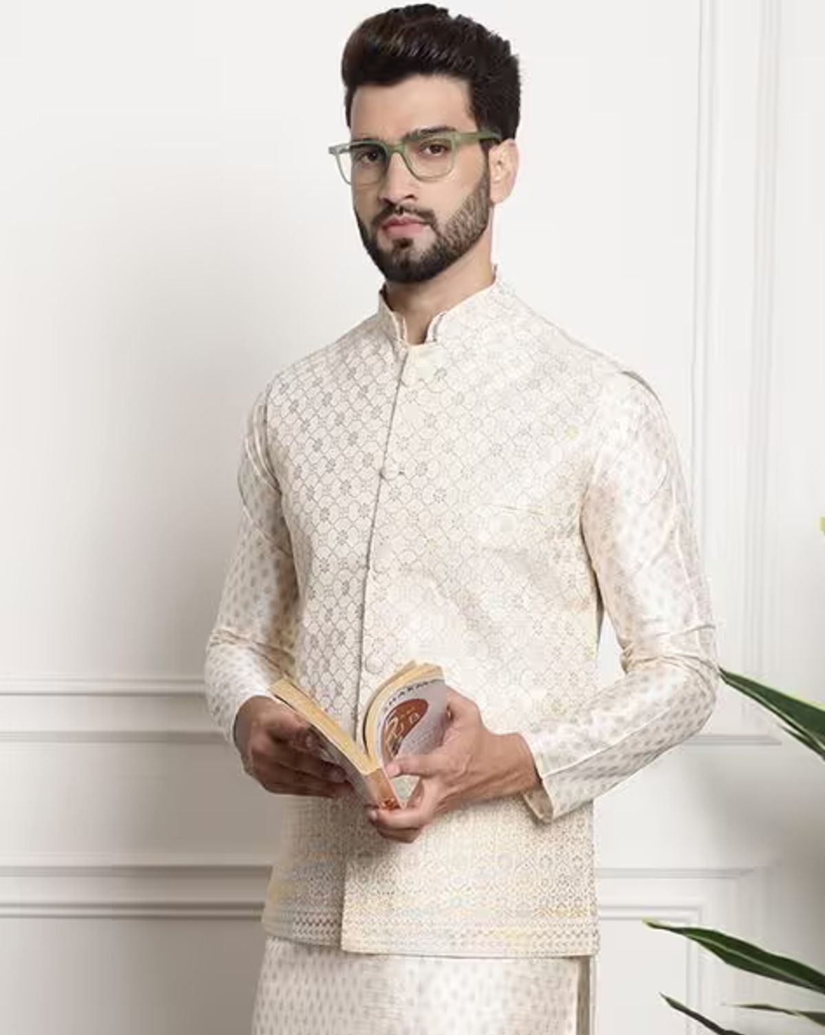 Floral Woven Nehru Jacket