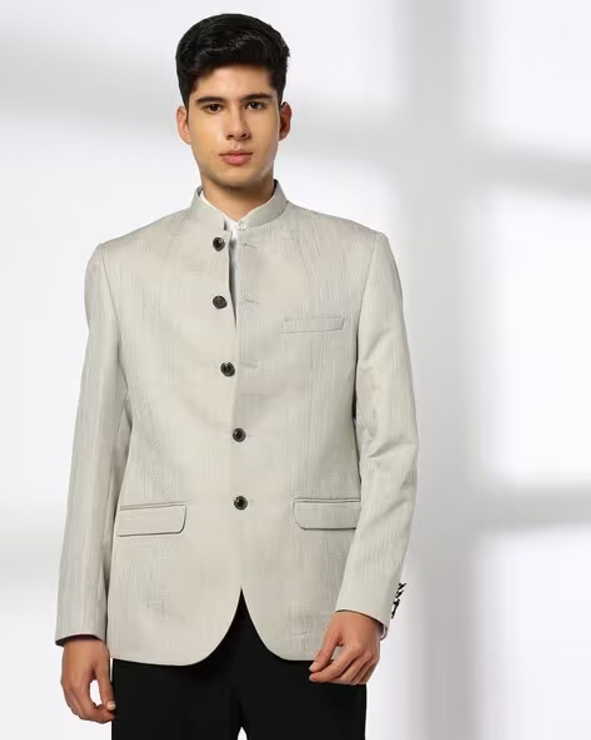 Men Self-Weaved Slim Fit Bandhgala Jacket