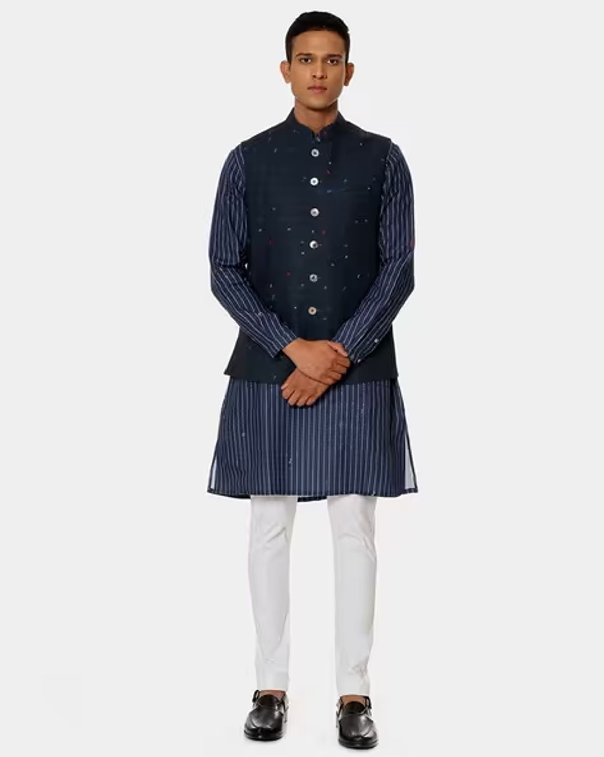Printed Nehru Jacket with Mandarin Collar