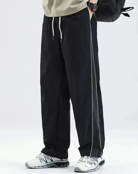 Black Men Mid Rise Fixed Waist Track Pants