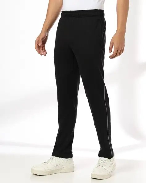 Black Men Straight Track Pants With Contrast Piping
