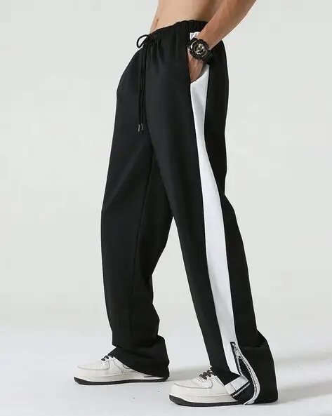 Black Men Mid Rise Straight Track Pant