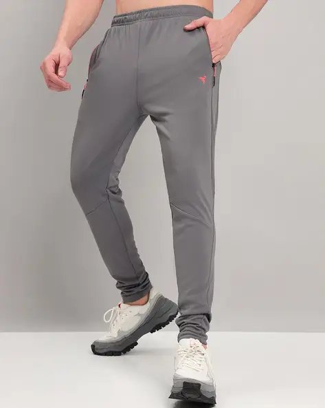 Grey Men Fitted Track Pants With Elasticated Waist