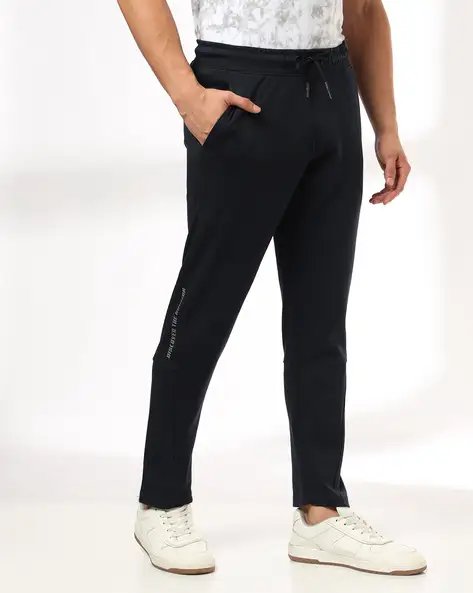 Navy Blue Men Straight Track Pants With Drawstring Waist