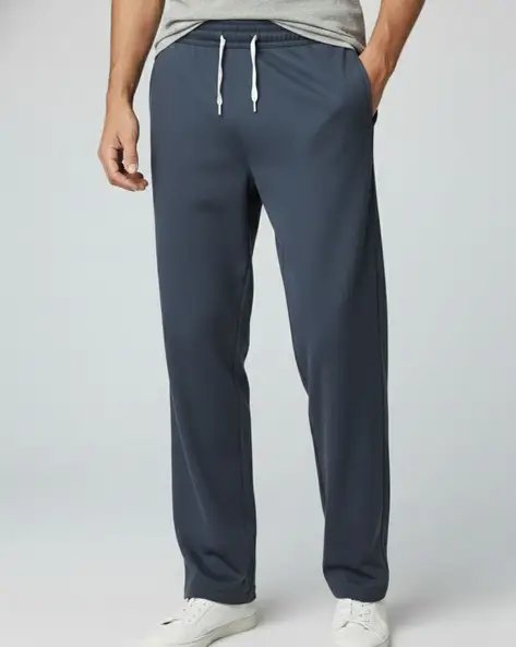 Grey Melange Men Straight Trackpants With Insert Pockets
