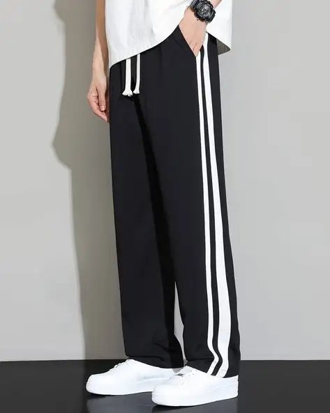Black Men Striped Straight Track Pants