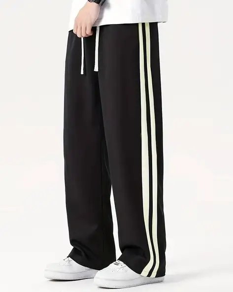 Black Men Mid Rise Straight Trackpants