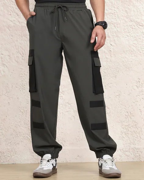 Elasticated Drawstring Waist Contrast Panelled Joggers