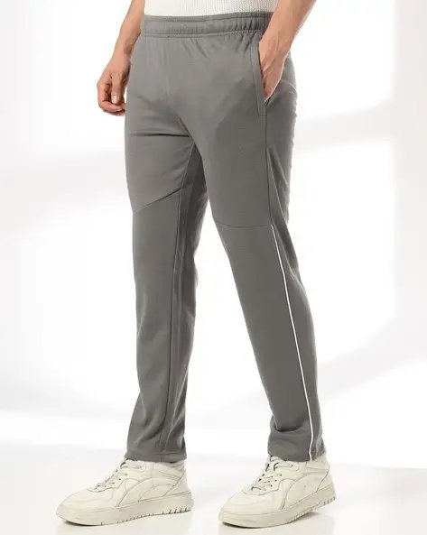 Grey Men Patterned Straight Track Pants