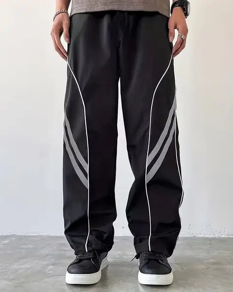 Black Men Striped Straight Track Pants