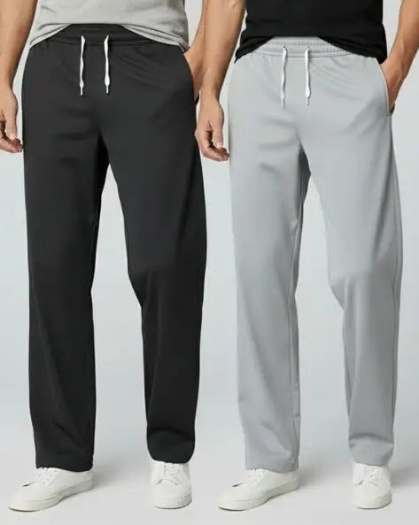 Black & Silver Men Pack Of 2 Straight Trackpants With Insert Pockets