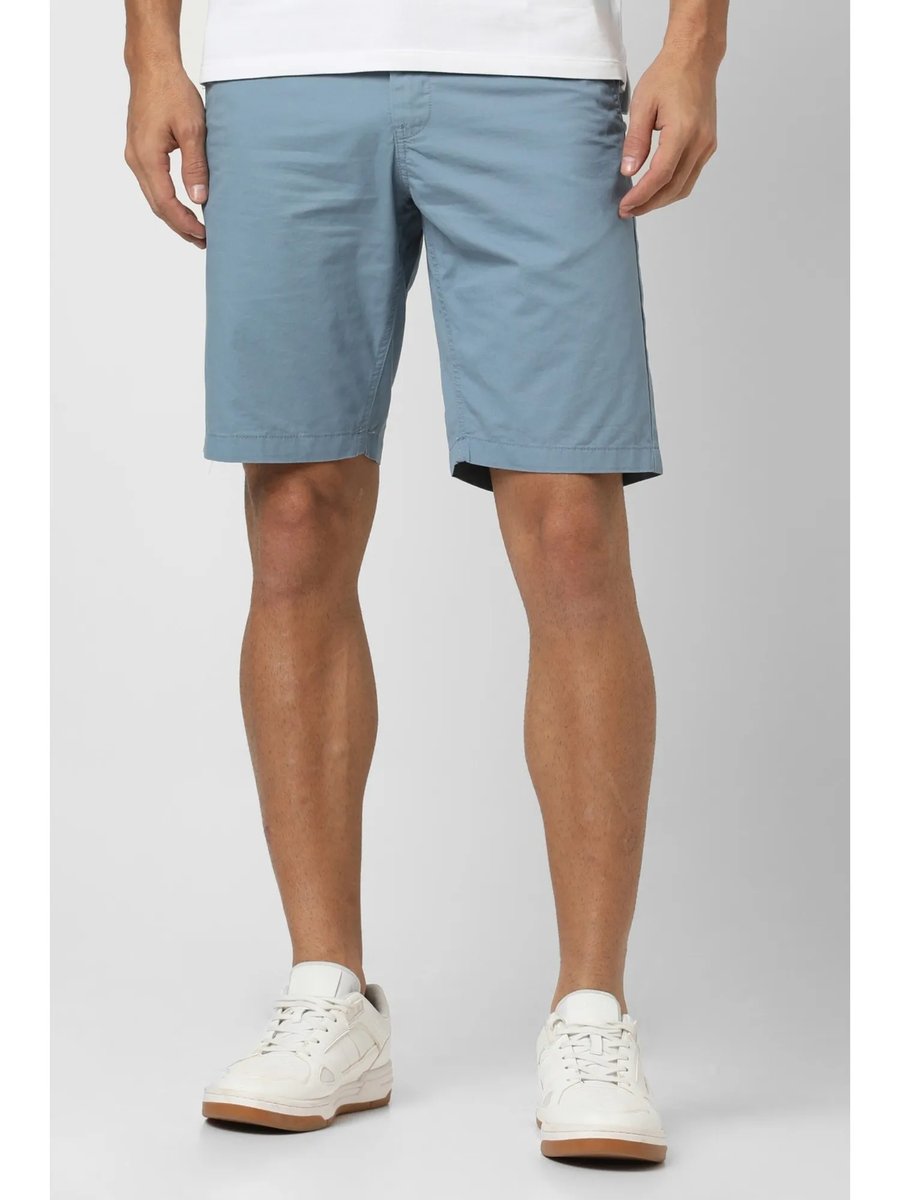 Men Light Blue Solid Casual Shorts