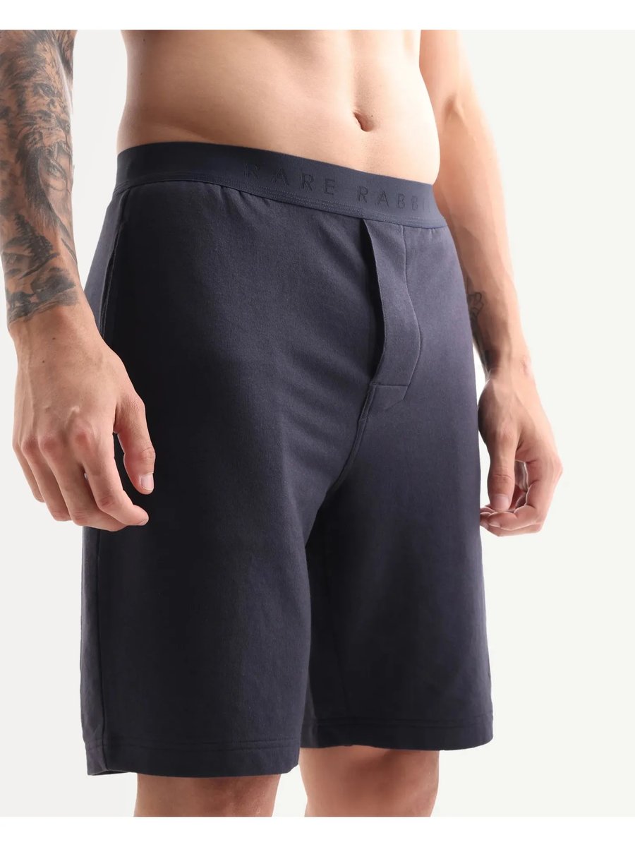 Men Olive Cotton Blend Solid Shorts