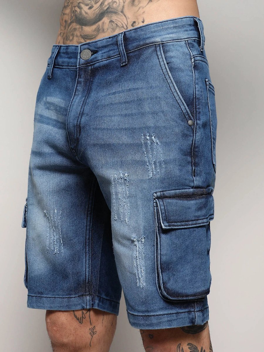 Cream Textured Regular Fit Shorts