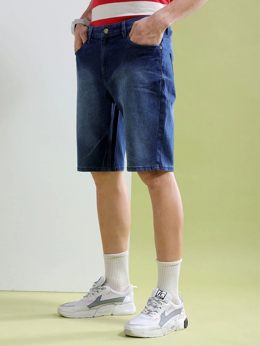 Men Blue Baggy Denim Shorts