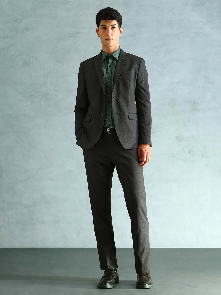 Men Tailored Fit Heathered Grey Suit