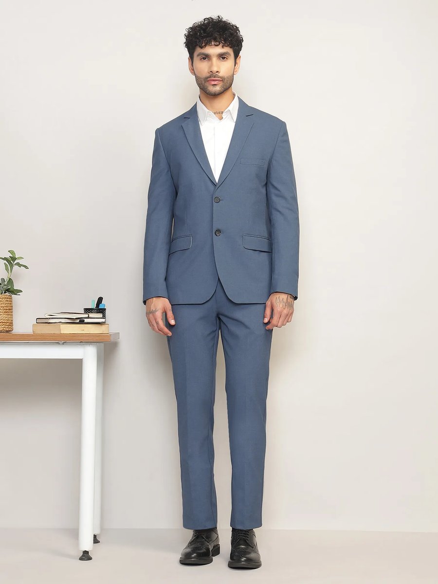 Subtract Men Blue Single Breasted Solid Blaze