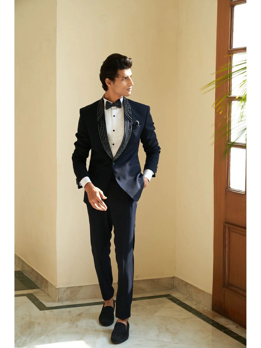 Contrast By Parth Navy Blue Cord Tuxedo Set O
