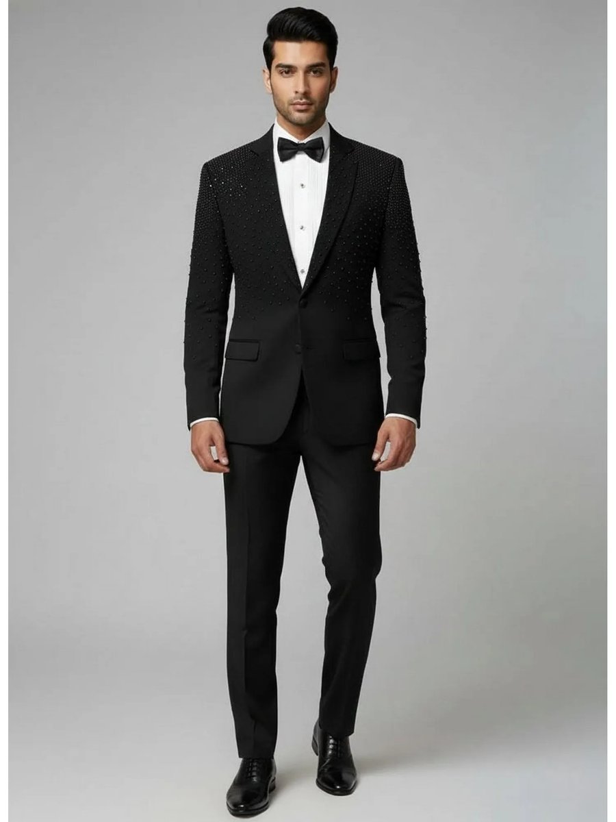 Black Single Breasted Embellished Blazer With Pant