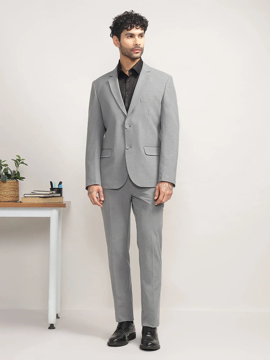 Subtract Men Grey Single Breasted Solid Blaze