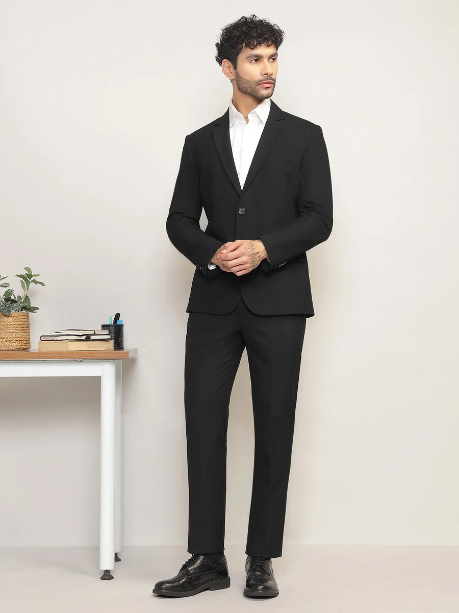 Subtract Men Black Single Breasted Solid Blaz