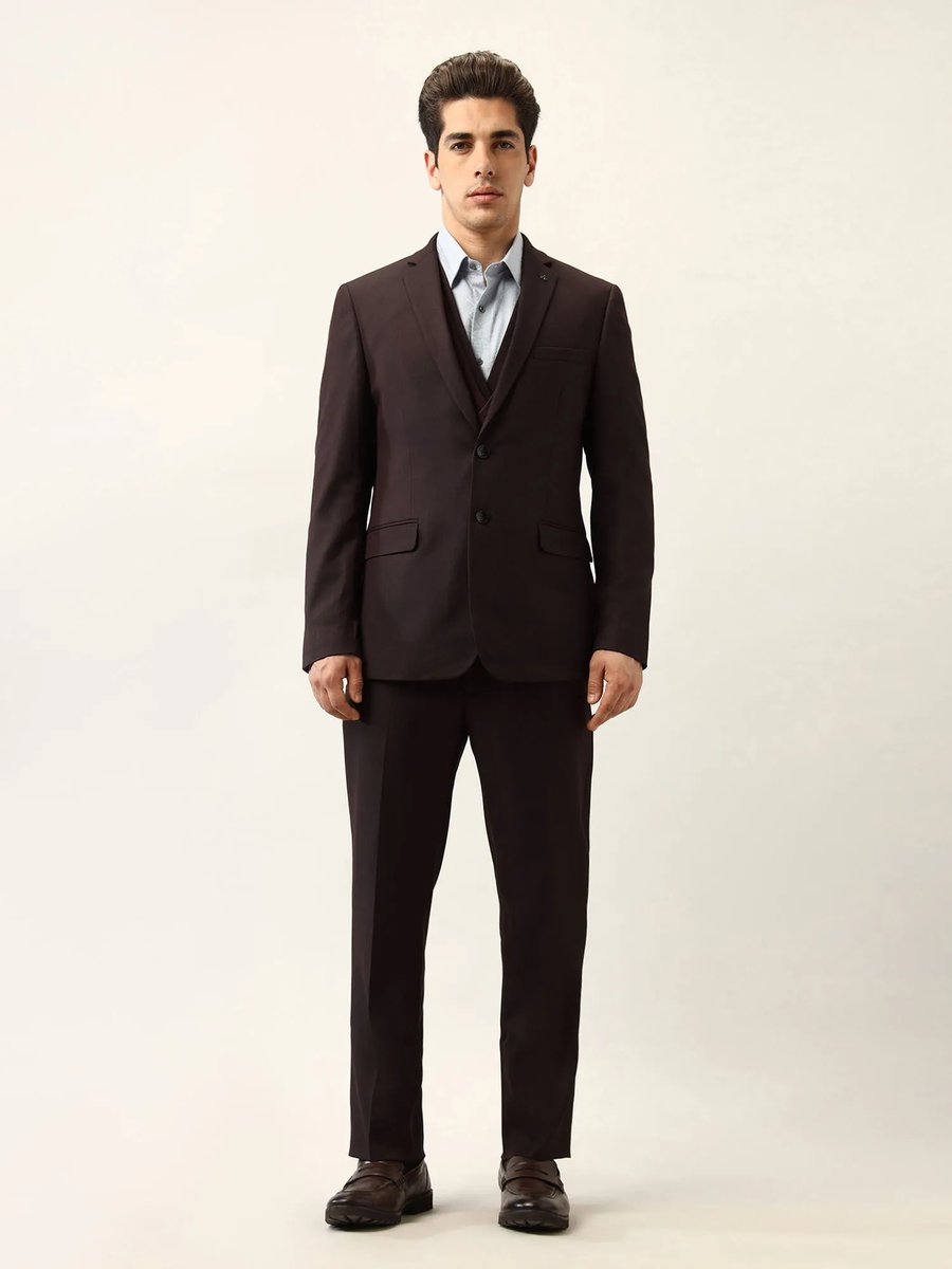 Brown Tailored Fit Ceremonial Blazer With Waistcoat Pant Set Of 3