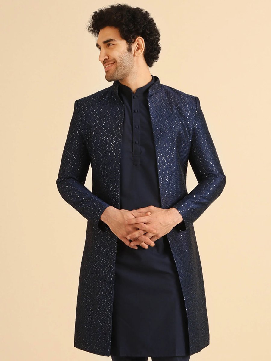 Men Navy Blue Sherwani