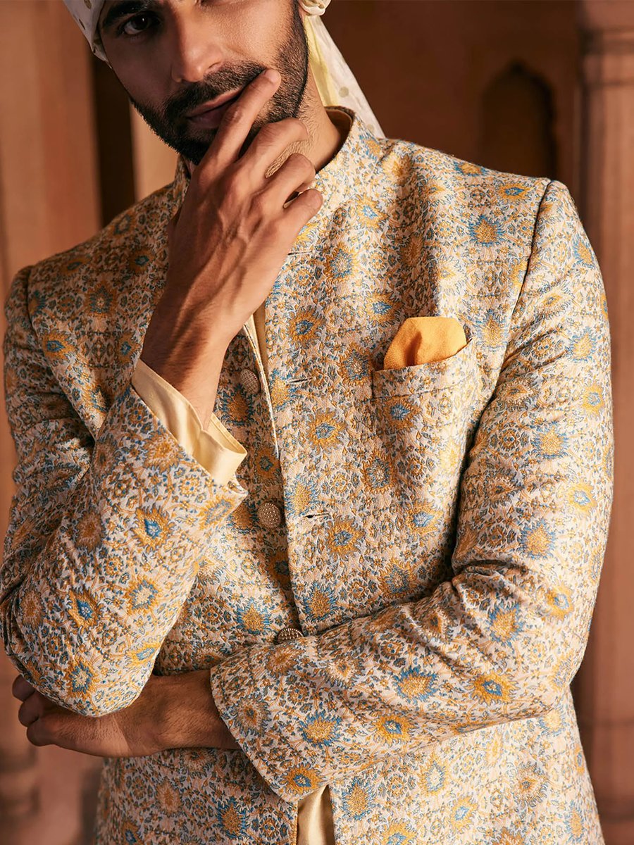 Peach Rayon Indo Western Sherwani