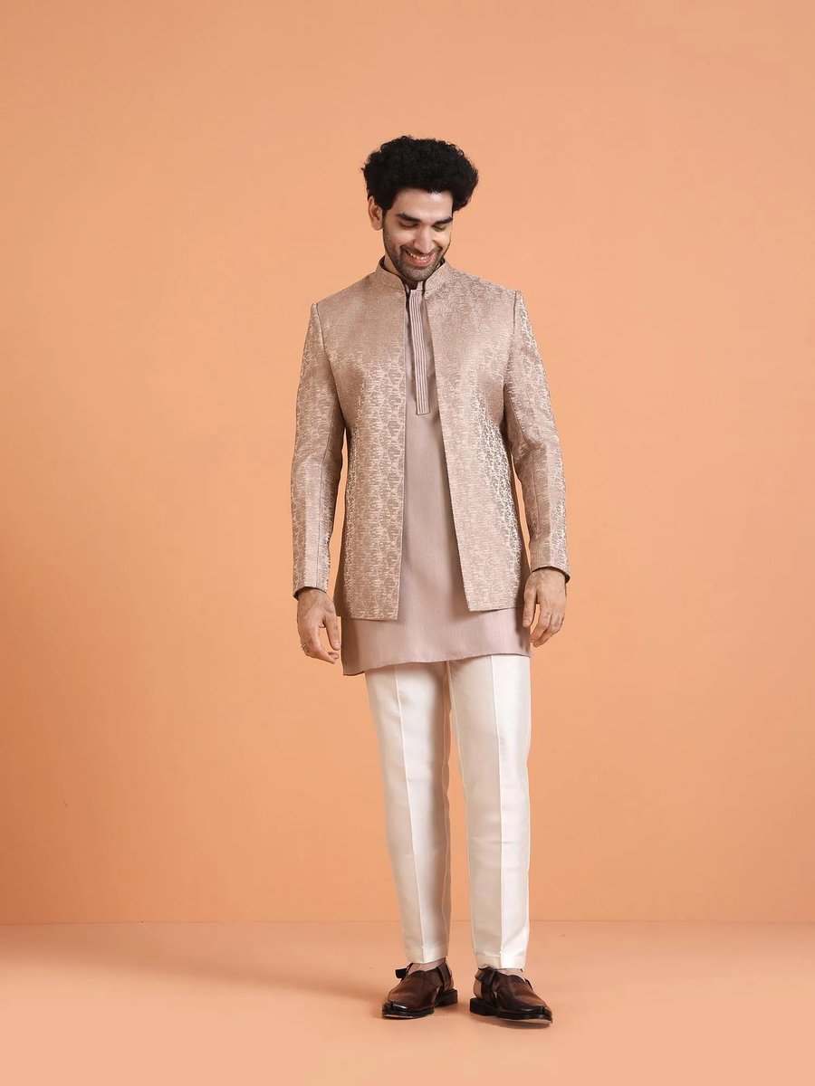Men S Silk Blend Woven Design Sherwani