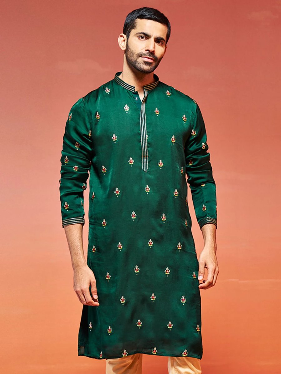 Men Green Muslin Kurta