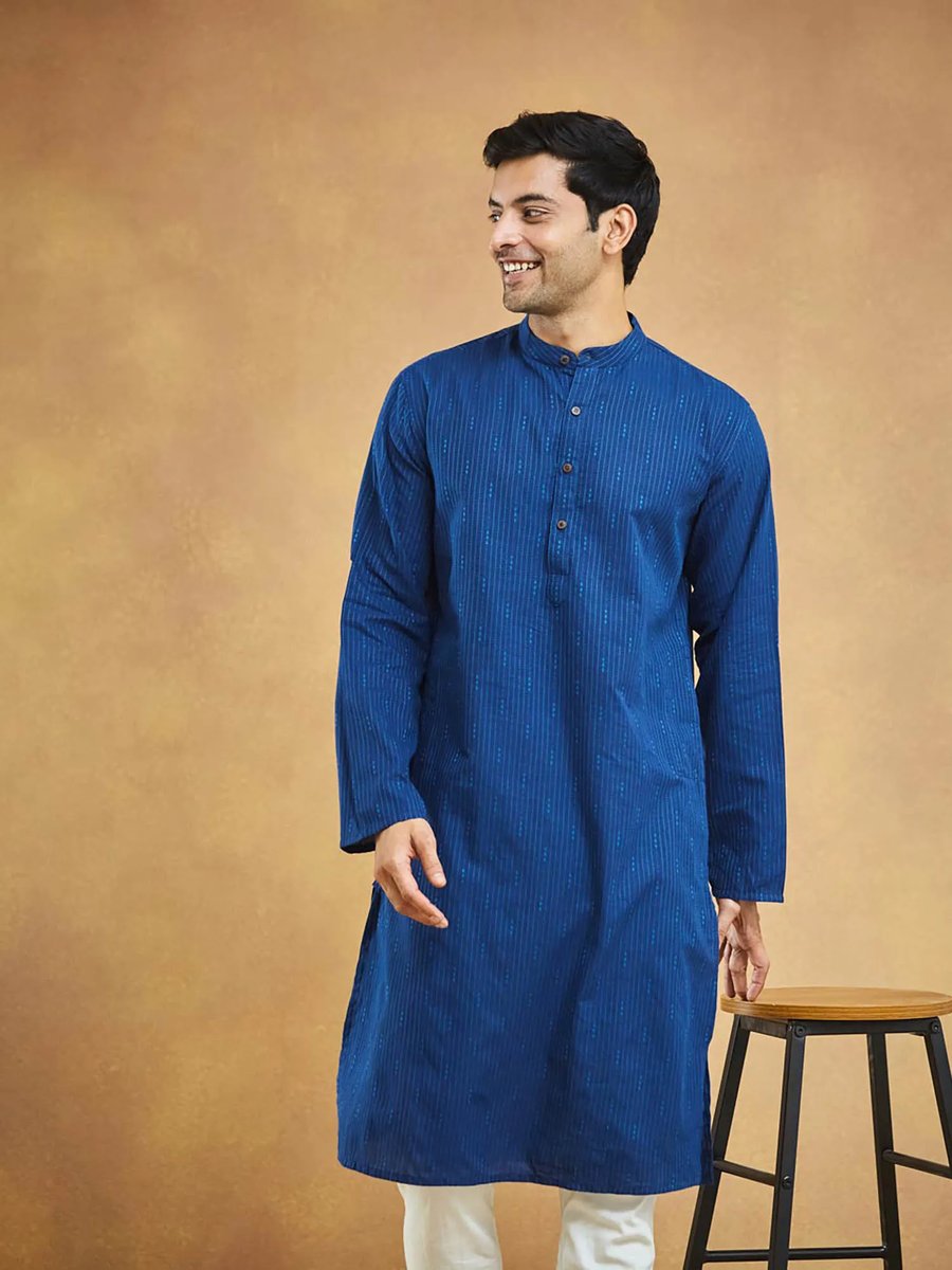 Men Blue Solid Short Kurta
