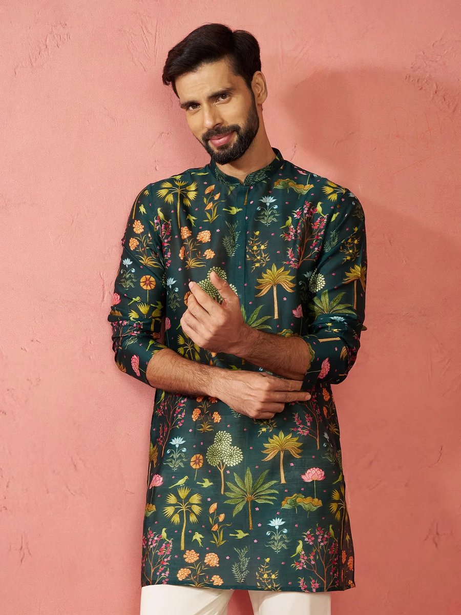 Printed Mandarin Collar Neck Straight Kurta