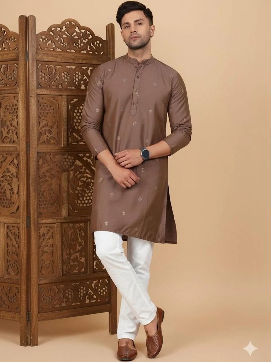 Men Geometric Embroidery Mandarin Collar Straight Kurta