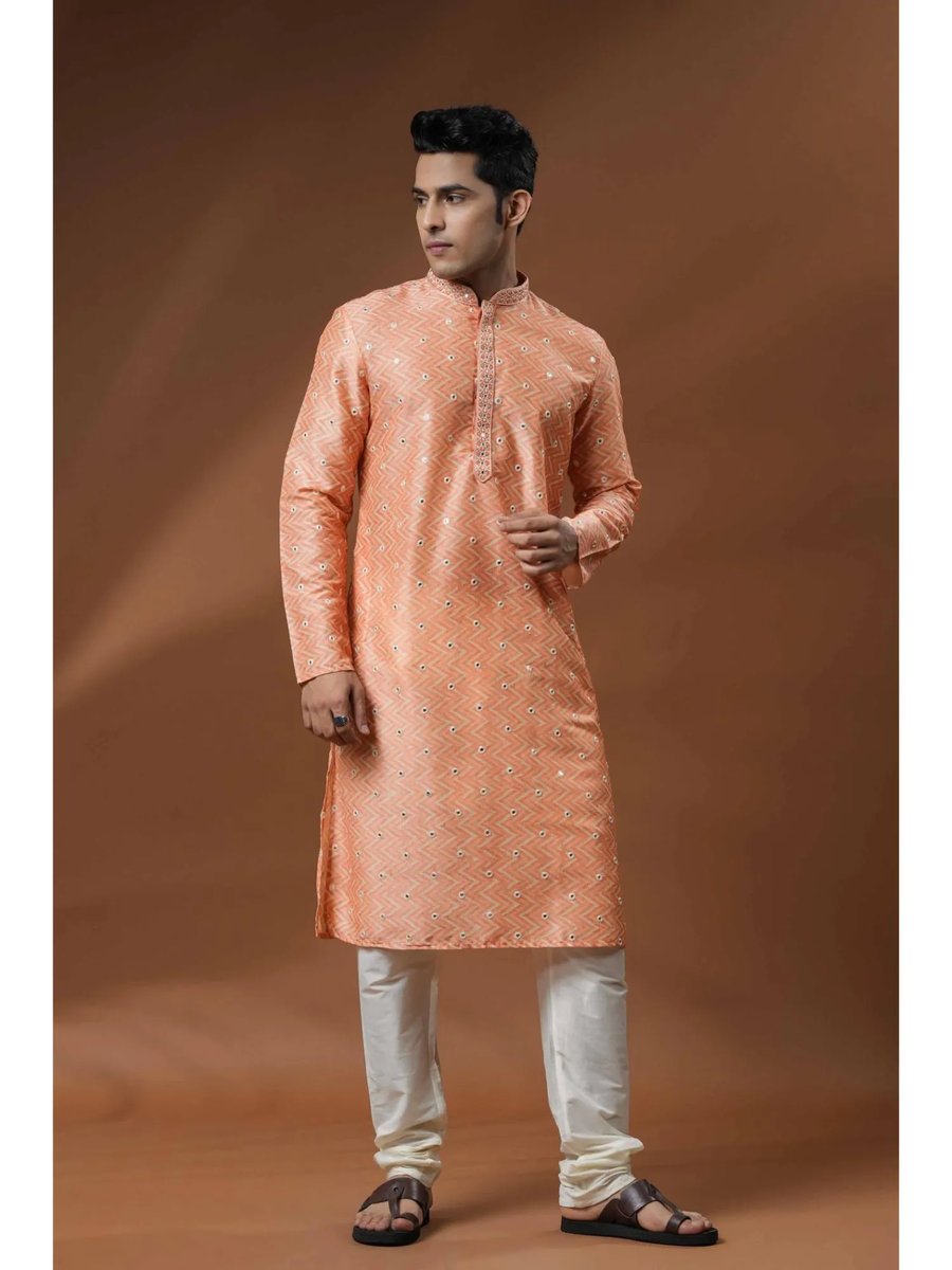 Mustard Yellow Spandex Kurta For Men