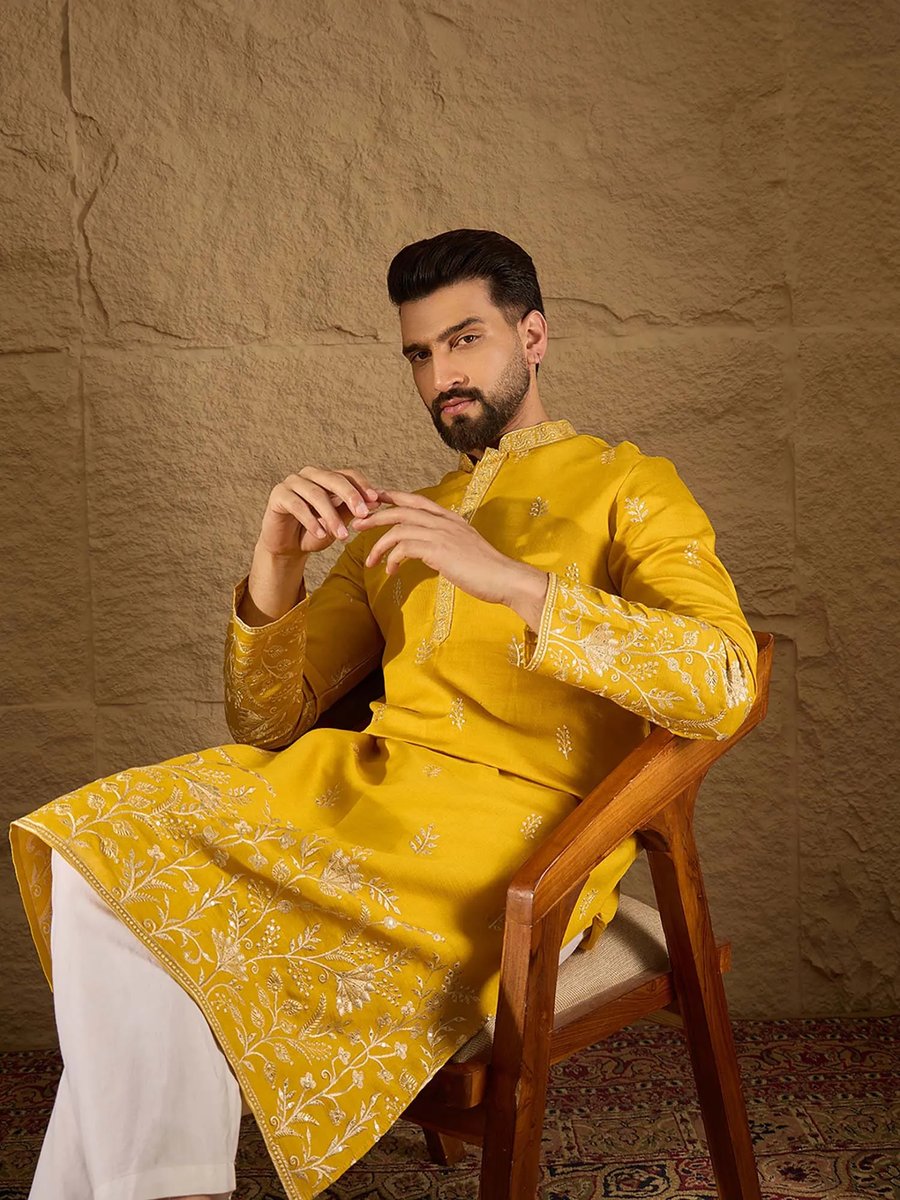 Cotton Dobby Mustard Short Kurta