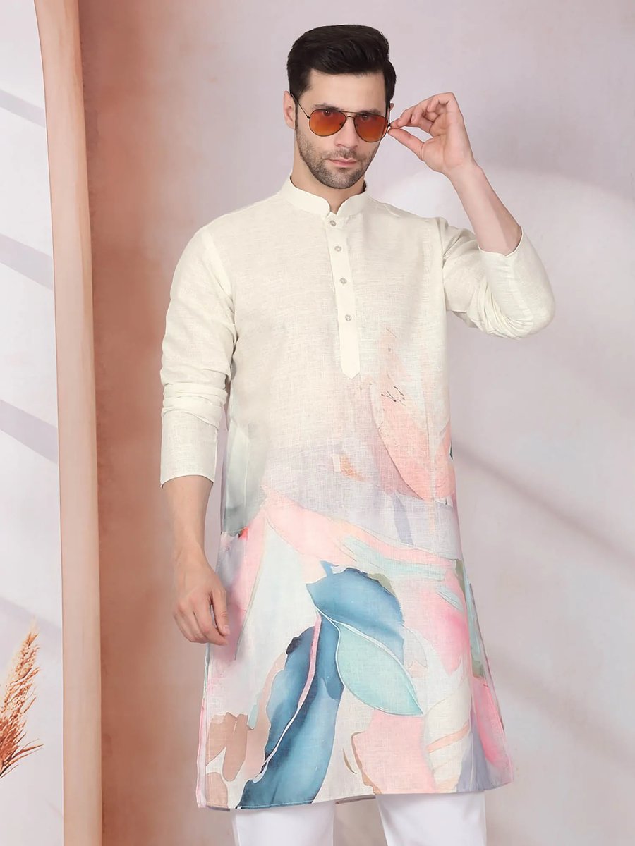 Mens Multi Color Printed Kurta