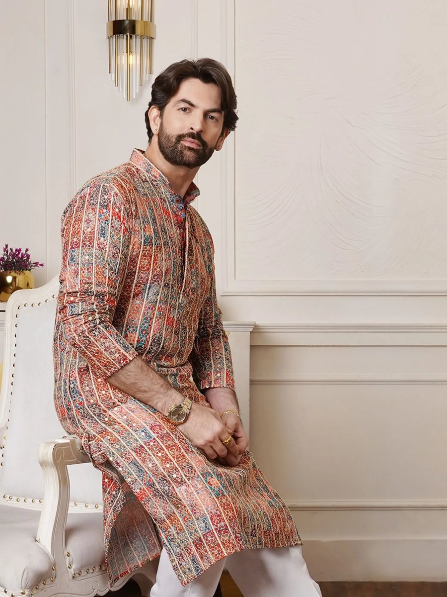 Printed Peach Mandarin Collor Cotton Summer Kurta