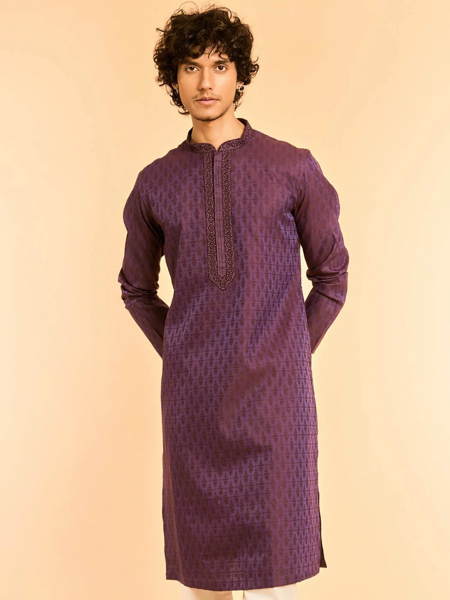 Men Off Purple Kurta