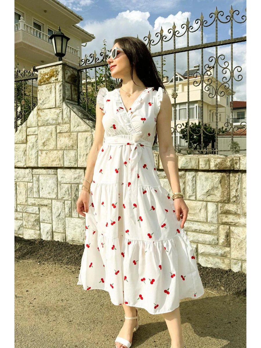 Midi Dress With Belt White Floral