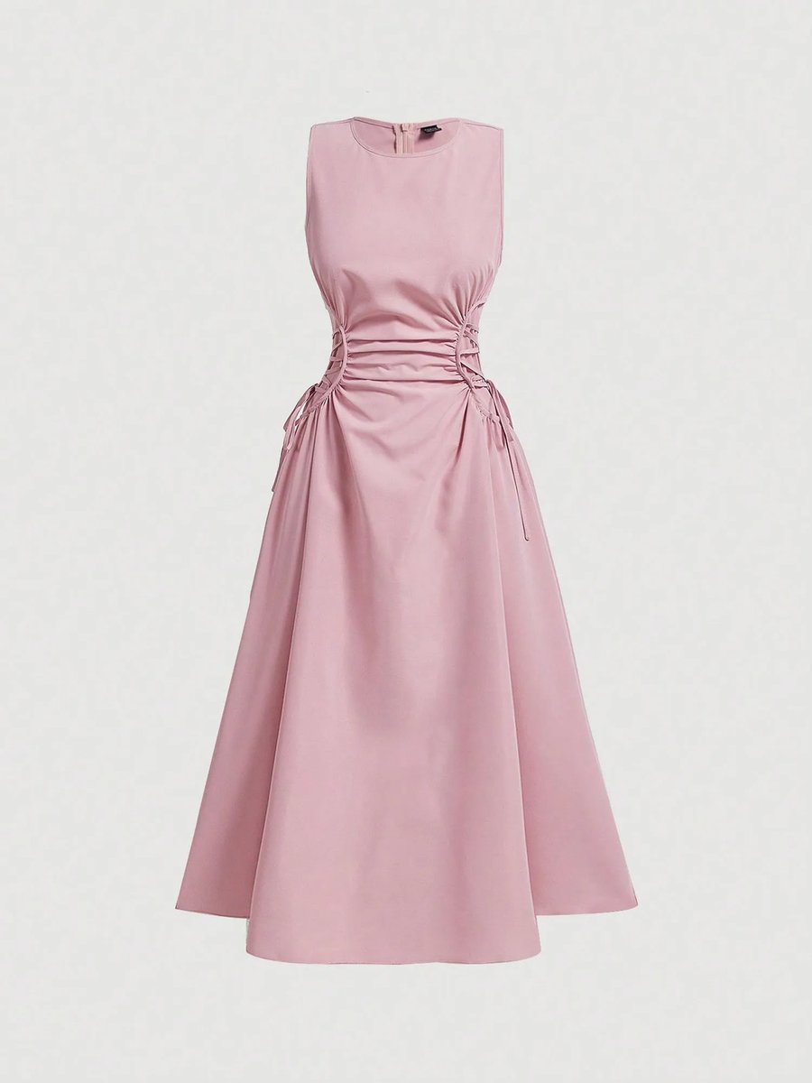 Pink Elasticated Cinched Waist Maxi Dress