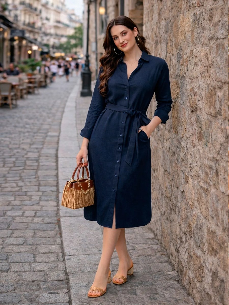 Black V Neck Midi Dress With Belt