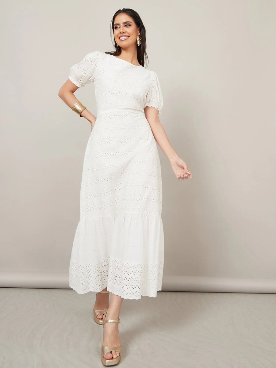 Puff Sleeve Magenta Solid V Neck A Line Maxi Dress