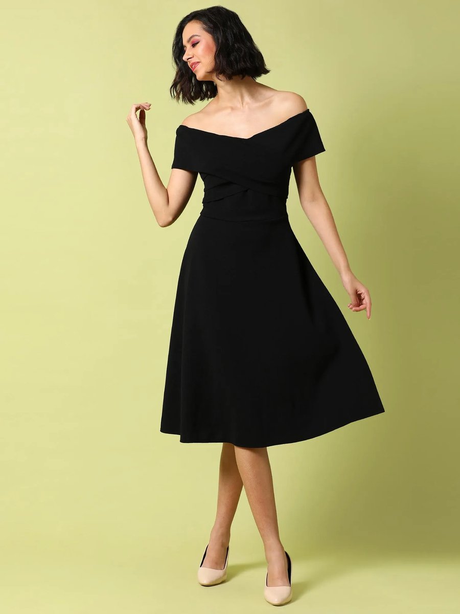 Neck Metal Detail Draped Mini Dress